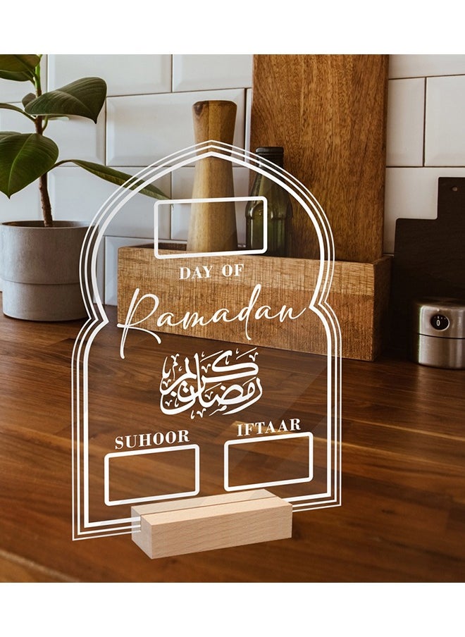 Generic - Ramadan Advent Calendar Reusable Acrylic Ramadan Calendar Board Wooden Base Table Ornament Mubarak Countdown Day Eid Gifts Advent With Pen (Transparent) - Image 1