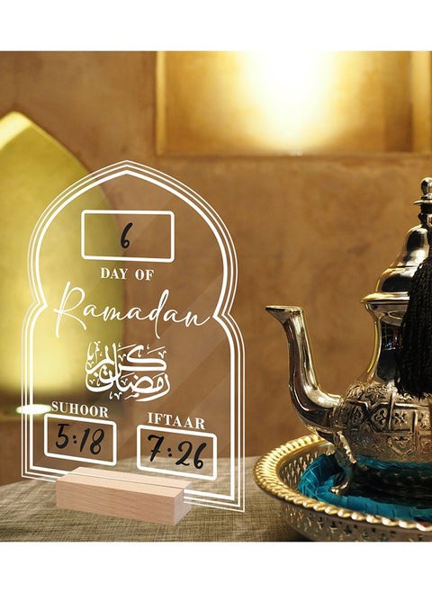 Ramadan Advent Calendar Reusable Acrylic Ramadan Calendar Board Wooden Base Table Ornament Mubarak Countdown Day Eid Gifts Advent With Pen (Transparent)