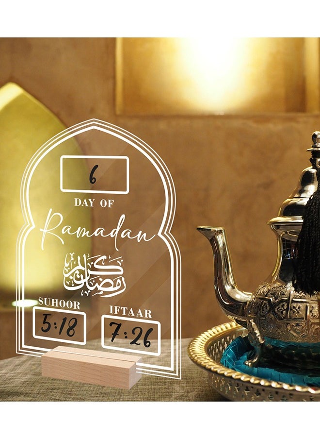Generic - Ramadan Advent Calendar Reusable Acrylic Ramadan Calendar Board Wooden Base Table Ornament Mubarak Countdown Day Eid Gifts Advent With Pen (Transparent) - Image 1