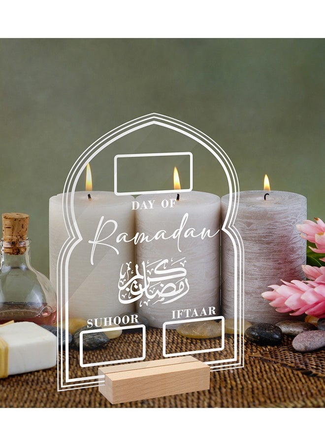 Generic - Ramadan Advent Calendar Reusable Acrylic Ramadan Calendar Board Wooden Base Table Ornament Mubarak Countdown Day Eid Gifts Advent With Pen (Transparent) - Image 1