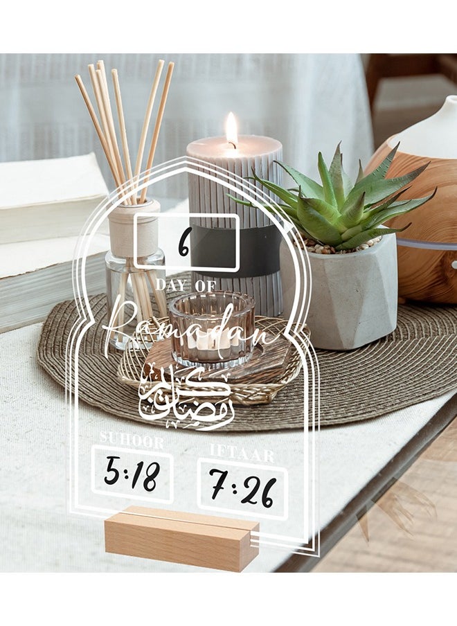 Generic - Ramadan Advent Calendar Reusable Acrylic Ramadan Calendar Board Wooden Base Table Ornament Mubarak Countdown Day Eid Gifts Advent With Pen (Transparent) - Image 1