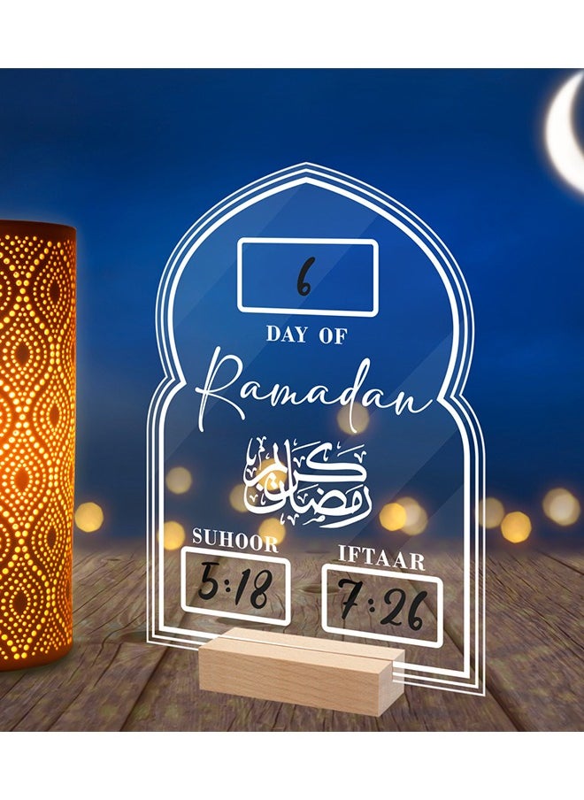 Generic - Ramadan Advent Calendar Reusable Acrylic Ramadan Calendar Board Wooden Base Table Ornament Mubarak Countdown Day Eid Gifts Advent With Pen (Transparent) - Image 1