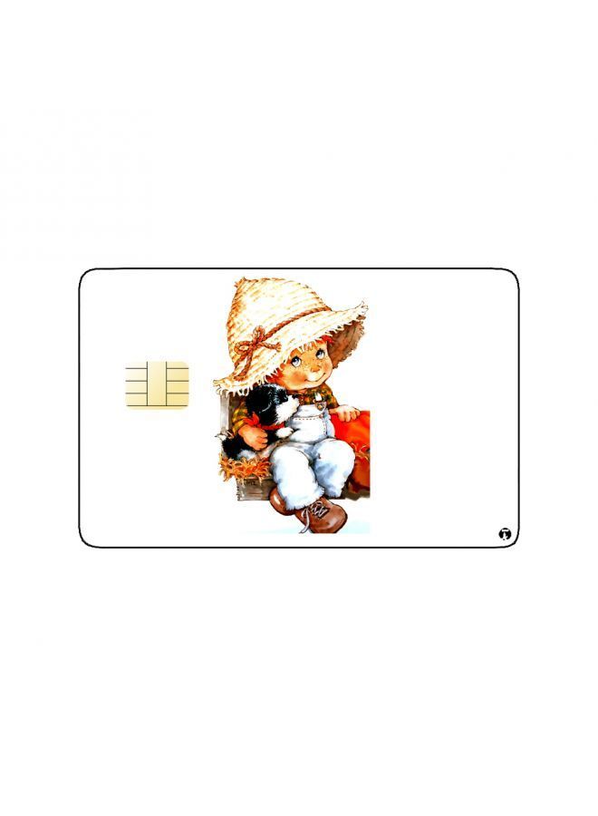 RKN PRINTED BANK CARD STICKER Cute Farm Boy Vintage Art With Puppy - Image 2