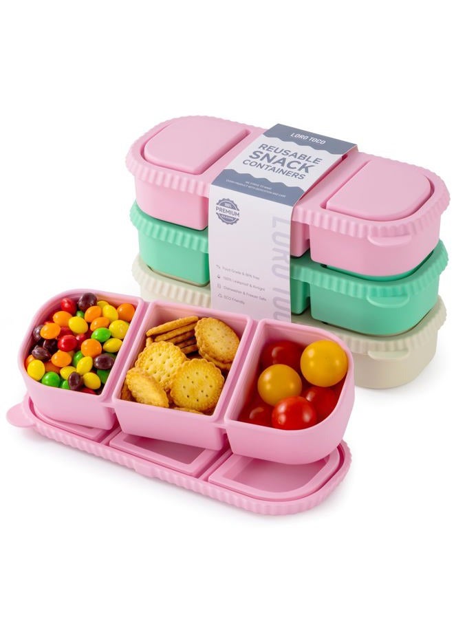 LOROTOCO 3 Compartments Snack Containers for Kids(Cream, Green, Pink (3-Pack)) - Image 1