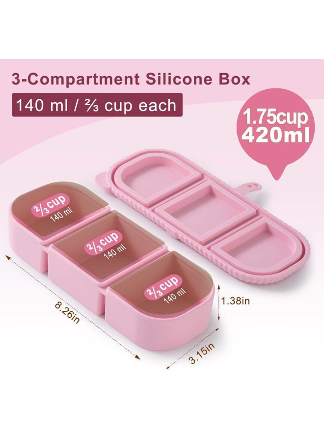 LOROTOCO 3 Compartments Snack Containers for Kids(Cream, Green, Pink (3-Pack)) - Image 3