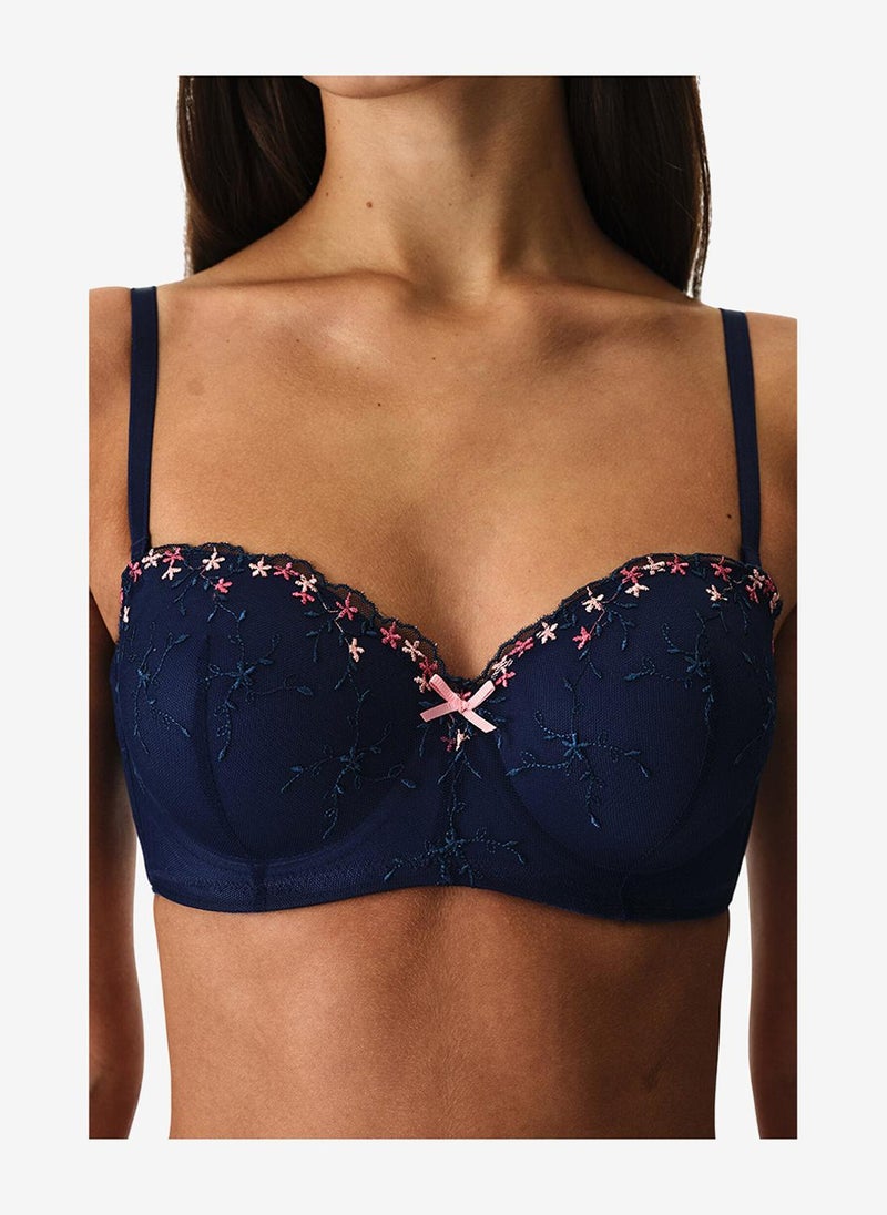 Penti Women Lotus Broidery Navy Strapless Wired Bra - Image 2