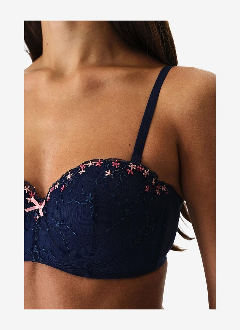Penti Women Lotus Broidery Navy Strapless Wired Bra - Image 3