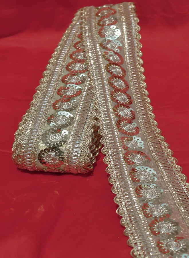 Lacesnmore Light Gold Zari Sequence Border Broad Lace for Sewing, Embroidery, Edging, Saree Border, Blouse, Dupatta Border, Lehenga, Kurti etc (Light Golden(palmet) -9meter) - Image 3