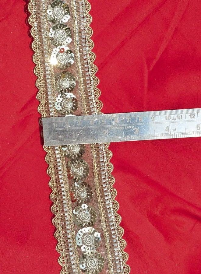 Lacesnmore Light Gold Zari Sequence Border Broad Lace for Sewing, Embroidery, Edging, Saree Border, Blouse, Dupatta Border, Lehenga, Kurti etc (Light Golden(palmet) -9meter) - Image 2
