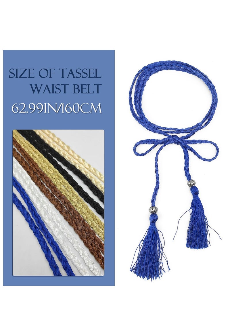 Y&D Women Girls PU Leather Waist Belt, 6 Pieces Women's Belts, Woven Tassel Chain Belt Rope Belt,Trendy Boho Thin for Dress with Double Skirt - Image 2