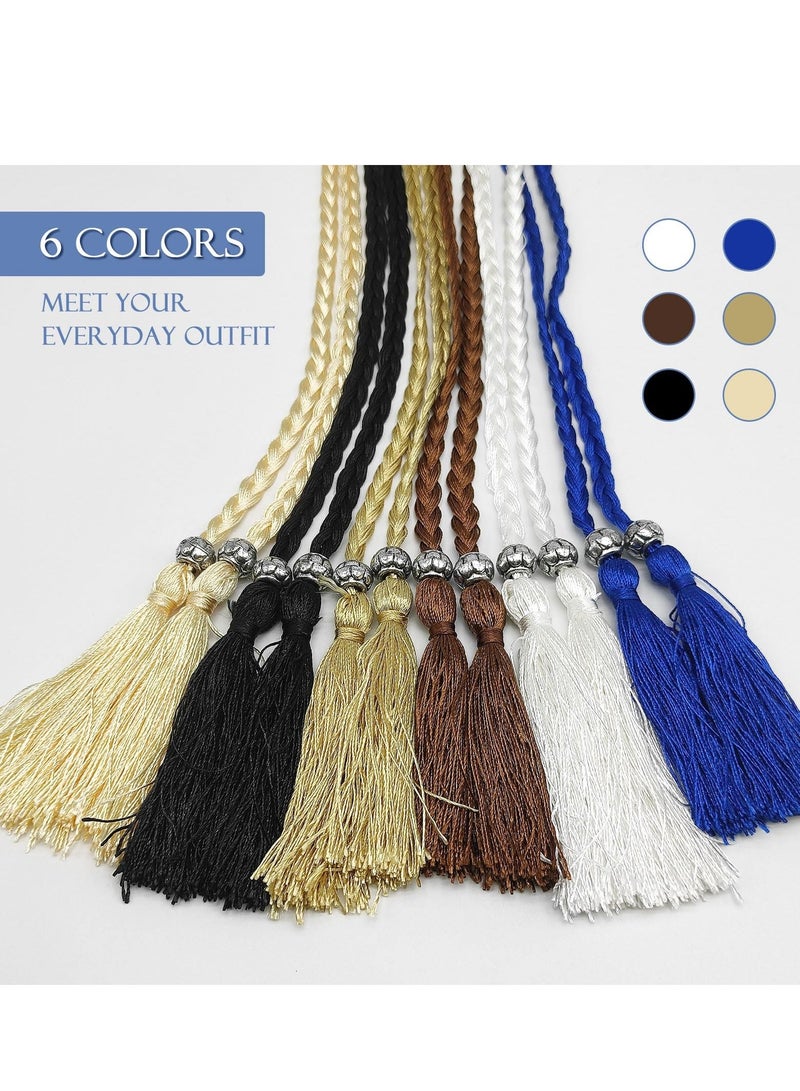 Y&D Women Girls PU Leather Waist Belt, 6 Pieces Women's Belts, Woven Tassel Chain Belt Rope Belt,Trendy Boho Thin for Dress with Double Skirt - Image 3