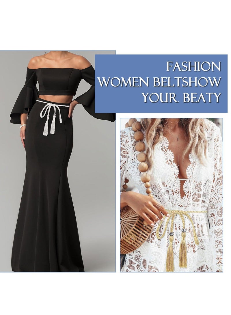 Y&D Women Girls PU Leather Waist Belt, 6 Pieces Women's Belts, Woven Tassel Chain Belt Rope Belt,Trendy Boho Thin for Dress with Double Skirt - Image 4