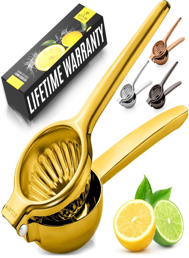 Zulay Kitchen Lemon Squeezer Stainless Steel - Premium Quality, Heavy Duty Solid Metal Squeezer Bowl - Large Manual Citrus Press Juicer and Lime Squeezer Stainless Steel - Gold - Image 1
