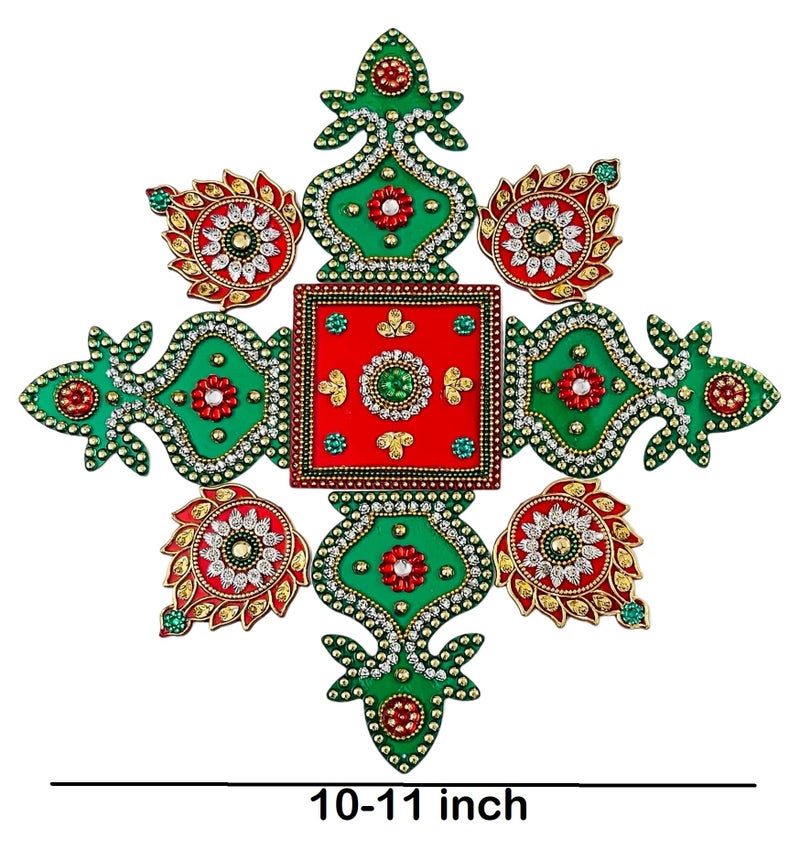 Moira Reusable Acrylic Rangoli for Festival Home Decorations 10 to 11 inch Diameter (Red, 9) - Image 2