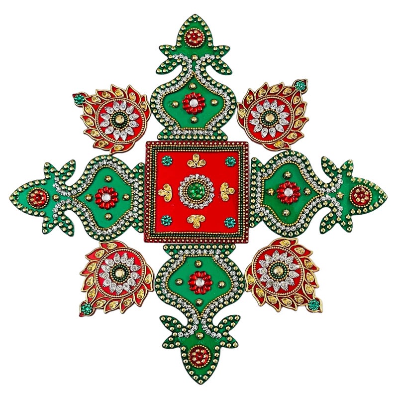 Moira Reusable Acrylic Rangoli for Festival Home Decorations 10 to 11 inch Diameter (Red, 9) - Image 1
