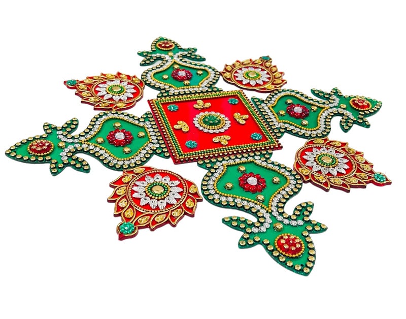 Moira Reusable Acrylic Rangoli for Festival Home Decorations 10 to 11 inch Diameter (Red, 9) - Image 5