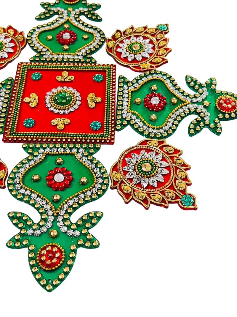 Moira Reusable Acrylic Rangoli for Festival Home Decorations 10 to 11 inch Diameter (Red, 9) - Image 3