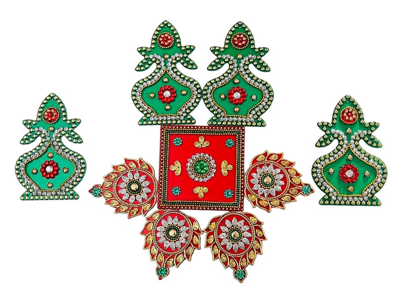 Moira Reusable Acrylic Rangoli for Festival Home Decorations 10 to 11 inch Diameter (Red, 9) - Image 4