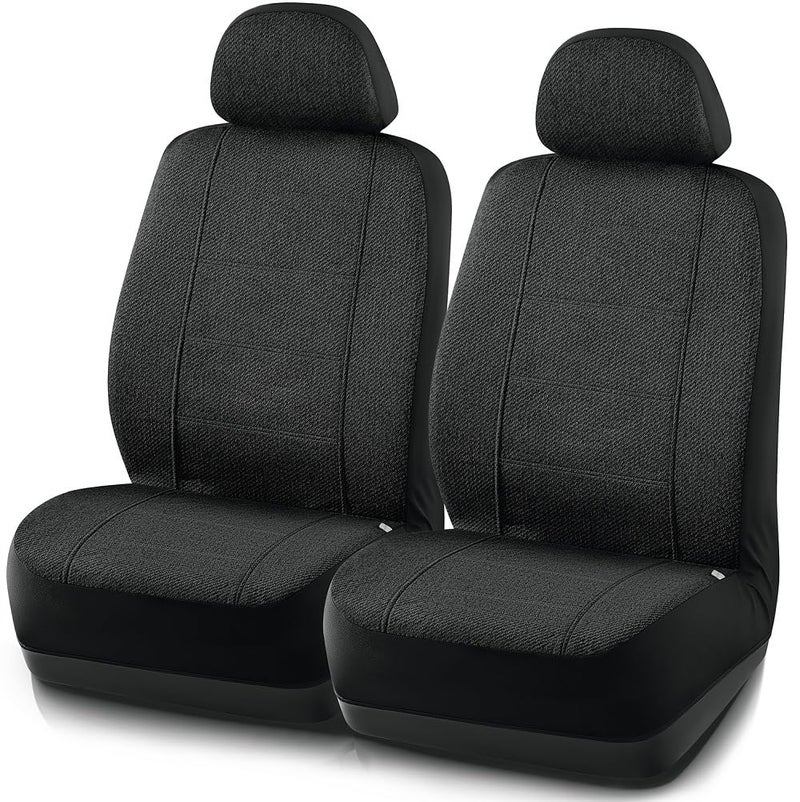 Road Comforts أغطية مقاعد السيارة راحة الطريق للمقعد الأمامي، ظهر منخفض متين وقابل للتنفس، واقي مقعد من الكتان، متوافق مع الوسائد الهوائية، غير متوافق مع حزام الأمان، غطاء مقعد قابل للغسل يناسب معظم السيارات والشاحنات وسيارات الدفع الرباعي والفانات باللون الأسود - Image 2