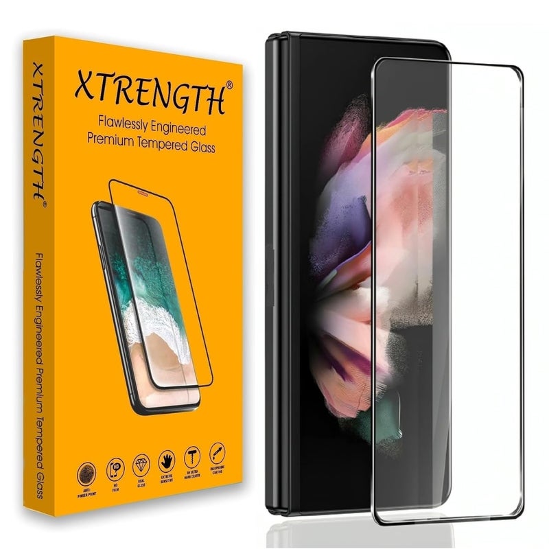 XTRENGTH حماية شاشة زجاجية مقسّاة متقدمة HD+ مصممة لهاتف سامسونج جالكسي Z فولد 4/5 5G - تغطية كاملة للشاشة من الحافة إلى الحافة مع مجموعة تركيب سهلة (مضادة للخدش) - Image 1