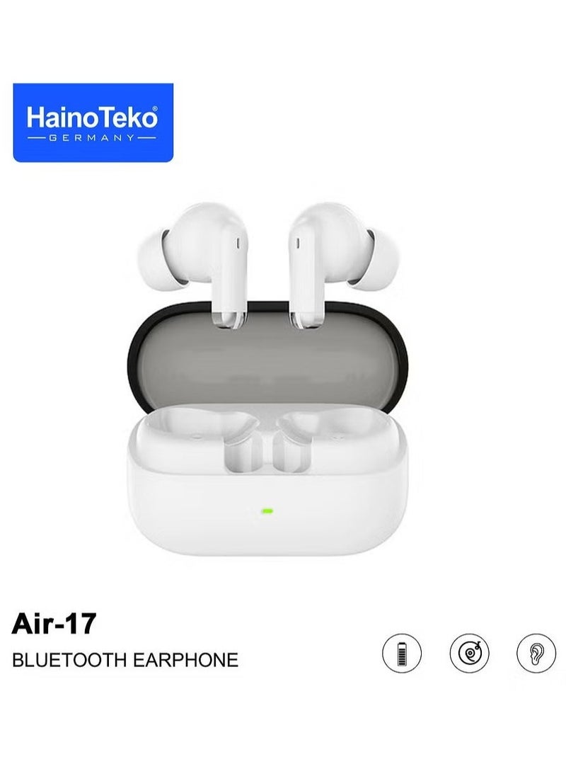 Haino Teko Air-17 True Wireless Earphones, Bass Music Technology, Super Clear Microphone, Bluetooth Connectivity, Designed for Android Mobiles and Tablets, White, Wireless Earbuds for Music & Calls - Image 1