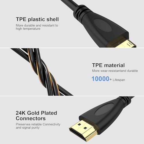 COOLCOLD كابل COOLCOLD Mini HDMI إلى HDMI | (5 متر/16 قدم) كابل HDMI عالي السرعة 4K، (ليس MICRO USB/MICRO HDMI) | ذكر إلى ذكر | متوافق مع الشاشة، الجهاز اللوحي، الكمبيوتر المحمول، التلفزيون، جهاز العرض، HDTV، DSLR، أسود - Image 2
