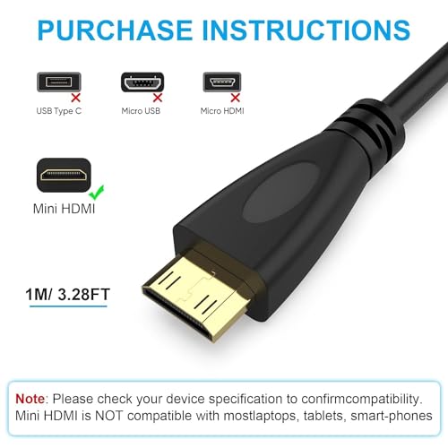 COOLCOLD كابل COOLCOLD Mini HDMI إلى HDMI | (5 متر/16 قدم) كابل HDMI عالي السرعة 4K، (ليس MICRO USB/MICRO HDMI) | ذكر إلى ذكر | متوافق مع الشاشة، الجهاز اللوحي، الكمبيوتر المحمول، التلفزيون، جهاز العرض، HDTV، DSLR، أسود - Image 4