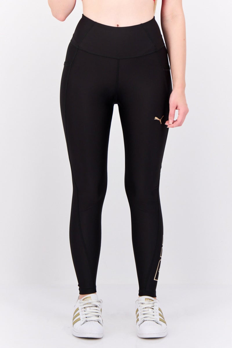 Women Sportswear Fit Brand Logo Training Legging, Black