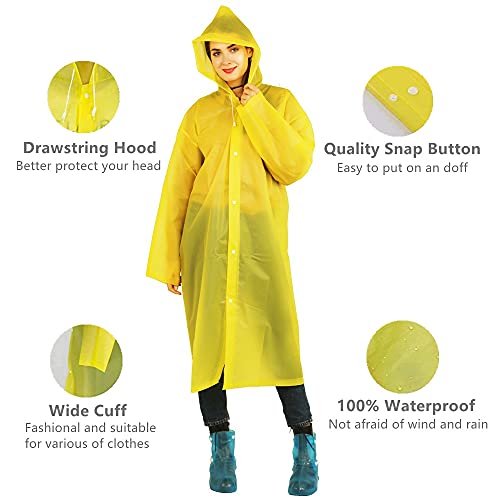 YUNLOVXEE Rain Ponchos for Adults Reusable, 2 Pack Raincoat for Women Men, Waterproof Rain Coat Gear with Hood Drawstring (US, Alpha, One Size, Regular, Regular, Yellow+Purple) - Image 3