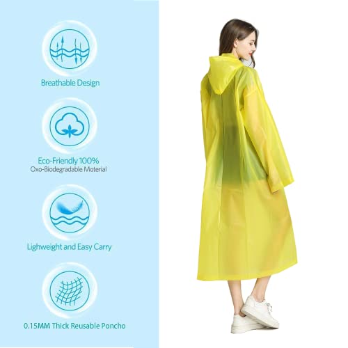 YUNLOVXEE Rain Ponchos for Adults Reusable, 2 Pack Raincoat for Women Men, Waterproof Rain Coat Gear with Hood Drawstring (US, Alpha, One Size, Regular, Regular, Yellow+Purple) - Image 5