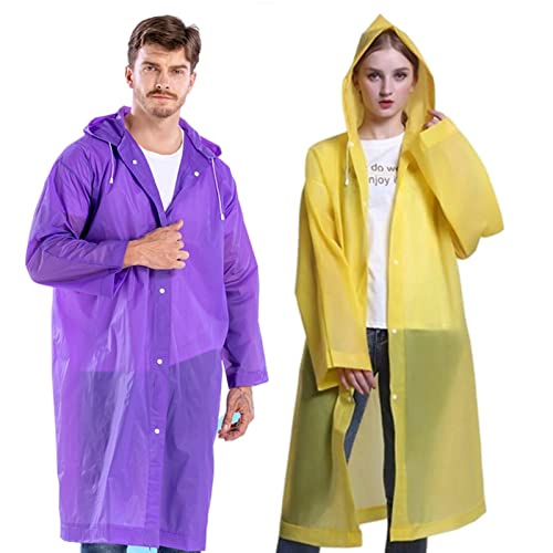 YUNLOVXEE Rain Ponchos for Adults Reusable, 2 Pack Raincoat for Women Men, Waterproof Rain Coat Gear with Hood Drawstring (US, Alpha, One Size, Regular, Regular, Yellow+Purple) - Image 1