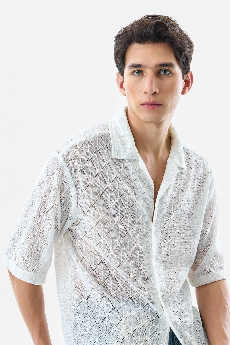 سنيتش White Textured Half Sleeve Oversized Shirt