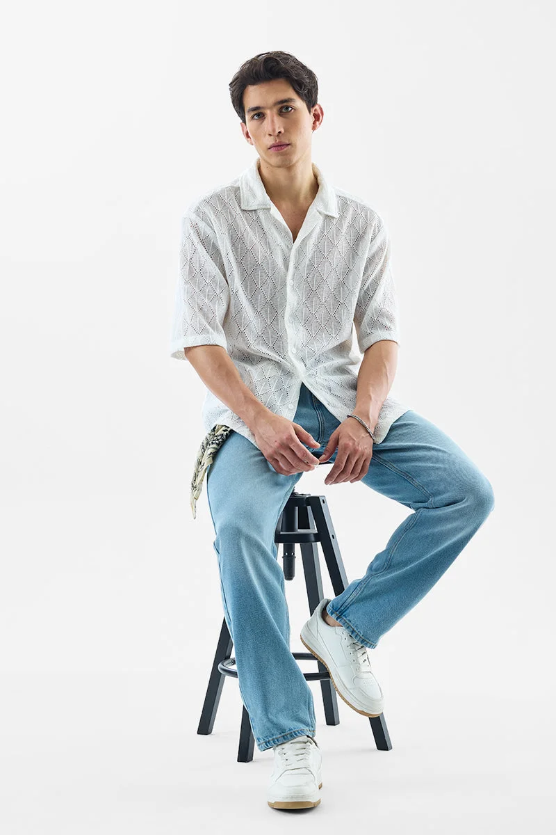 SNITCH White Textured Half Sleeve Oversized Shirt