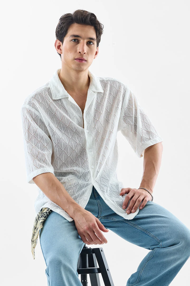 SNITCH White Textured Half Sleeve Oversized Shirt