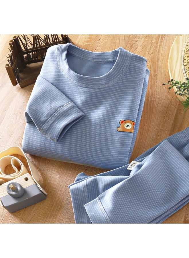 Children's Boneless Velvet Mid-high Collar  Clothes Long Pants Suit Men's And Women's Baby Striped Thickened Thermal Underwear Suit