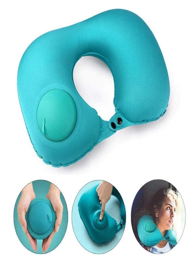 Packcy Silk Travel Backpack Neck Pillow | Manual Press Automatic Inflatable U-Shaped Pillow | Soft & Lightweight Neck Support for Flight, Car, Train & Office | 15.74 x 11.02 Inch (Blue) - Image 4