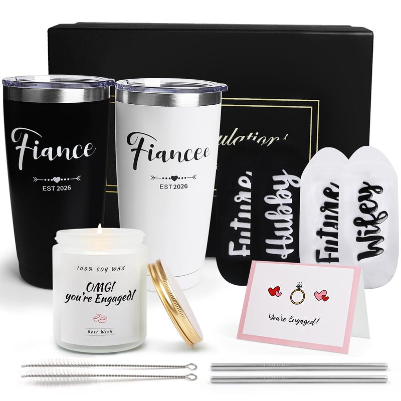 Frerdui Engagement Gifts for Couples, Engagement Gifts for Newly Engaged Couples, Cool Wine Engaged Tumbler Gift Set, Fiance Fiancee Gifts for Him and Her Girlfriend Boyfriend, Newlywed Wedding Gifts - Image 1
