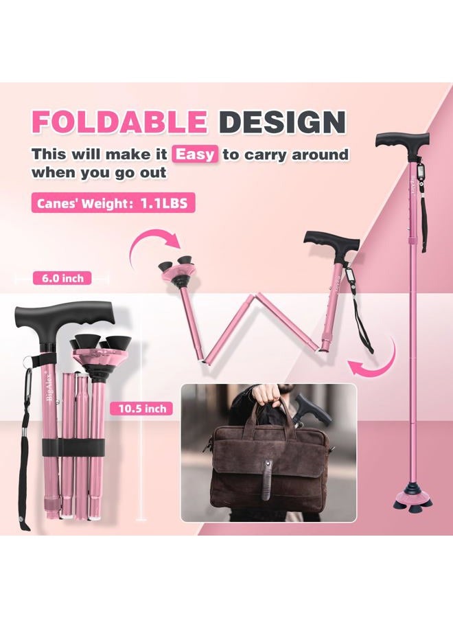 BigAlex Folding Walking Cane for Elderly Adjustable & Portable Walking Stick for Seniors,Pivoting Quad Base,Lightweight,Collapsible with Carrying Bag for Men/Woman - Image 5