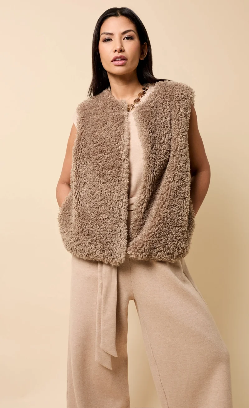 Little Mistress Taupe Faux Fur Waistcoat