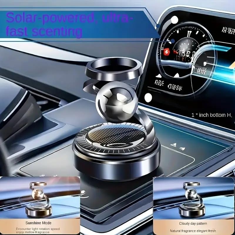 KANISYA Plastic Solar Car Air Freshener - Rotating Dashboard Perfume Diffuser for Auto Aroma, Long-Lasting Scent, Eco-Friendly, Solar-Powered Aromatherapy - Decoration for Car Interior - Image 2