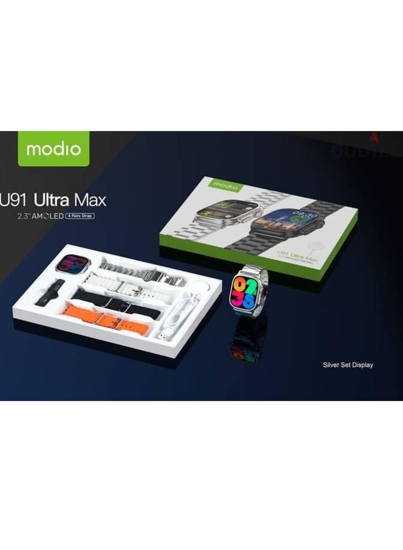 Modio U91 Max 2.3" AMOLED Smartwatch Silver with 4 Interchangeable Straps – Fitness Tracker, Heart Rate & SpO₂ Monitor, Android & iOS Compatible - Image 4
