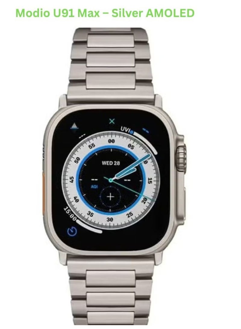 Modio U91 Max 2.3" AMOLED Smartwatch Silver with 4 Interchangeable Straps – Fitness Tracker, Heart Rate & SpO₂ Monitor, Android & iOS Compatible - Image 2