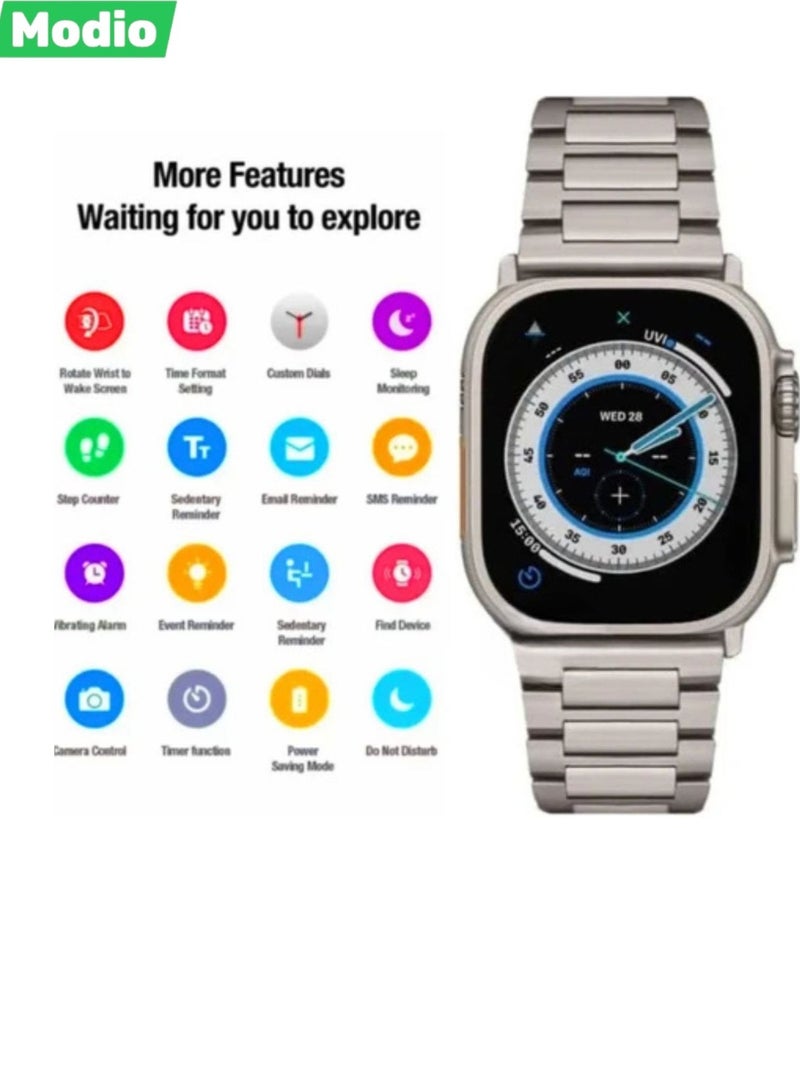 Modio U91 Max 2.3" AMOLED Smartwatch Silver with 4 Interchangeable Straps – Fitness Tracker, Heart Rate & SpO₂ Monitor, Android & iOS Compatible - Image 1