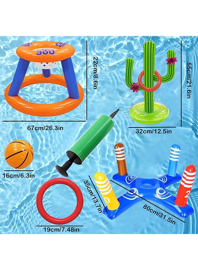 Topyich Pool Toys Games Set,Pool Basketball Hoop Inflatable Cross Ring Toss Game and Inflatable Cactus Kids for Teens Adults and Family  - Image 4