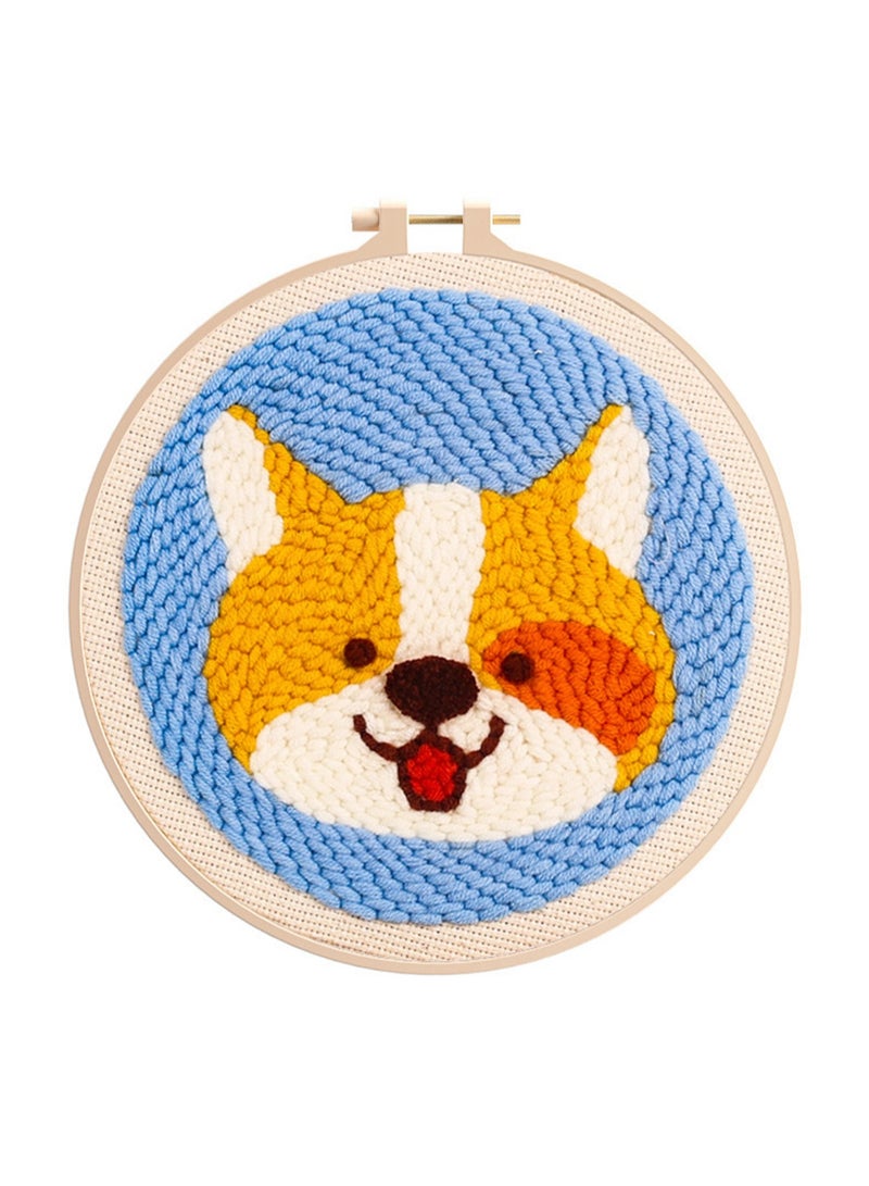 DIY Punch Needle Kit, Cute Cartoon Patterns for Beginners, 20x20cm Hoop Embroidery Punch Needle Beginner Craft Kit, Easy to Make for Adults and Children, Ideal Decorative Gift, Instructions Included (Puppy)  - Image 1