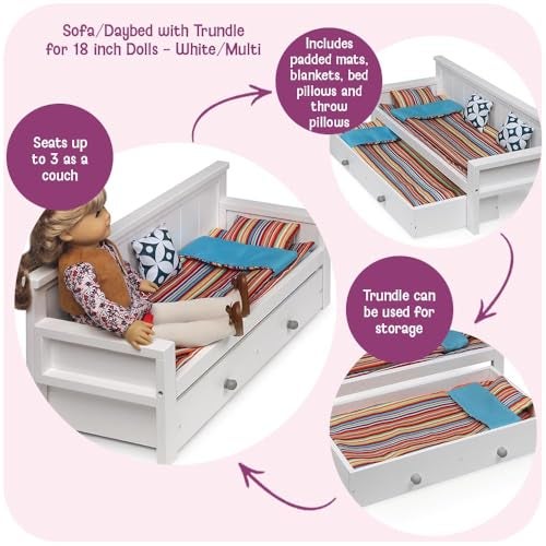 Badger Basket Sofa Daybed with Trundle for 18Inch Dolls  Complete Bedding Set for Imaginative Play  Sleepovers - Image 5