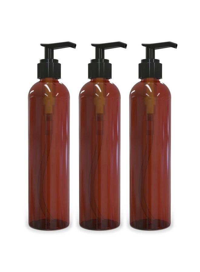 BRIGHTFROM Lotion Pump Bottles, Empty 8 Oz, Bpa-Free Refillable Plastic Containers, Amber With Black Dispenser For - Soap, Shampoo, Lotions, Liquid Body Soap, Creams And Massage Oil (3 Pack) - Image 1