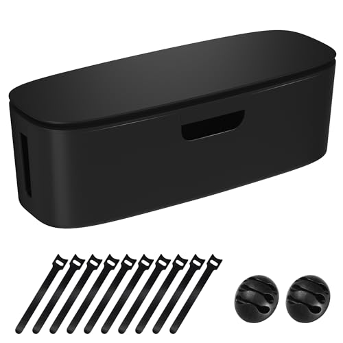 Naeety Cable Management Box - Large Cord Organizer Box to Hide Power Strip & Under Desk, TV Computer Wires Cable Organizer Box with Baby Proofs, Desk Cord Organizer for Home/Office - Black - Image 1