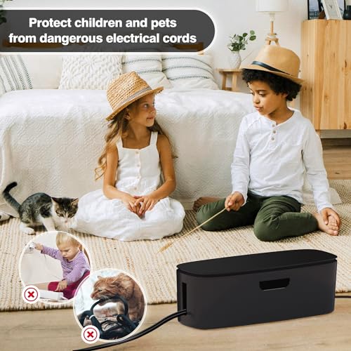 Naeety Cable Management Box - Large Cord Organizer Box to Hide Power Strip & Under Desk, TV Computer Wires Cable Organizer Box with Baby Proofs, Desk Cord Organizer for Home/Office - Black - Image 5