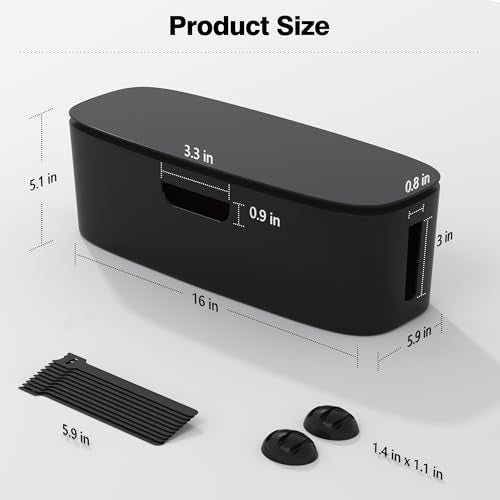 Naeety Cable Management Box - Large Cord Organizer Box to Hide Power Strip & Under Desk, TV Computer Wires Cable Organizer Box with Baby Proofs, Desk Cord Organizer for Home/Office - Black - Image 2